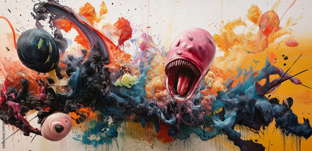 Poster colorful liquids splash in the air, creating a dynamic artistic image with strong visual impact and 