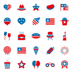 Independence day flat style icon set, Patriotic 4th of July Icon Set – American Independence Day Vector Collection