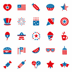 Independence day flat style icon set, Patriotic 4th of July Icon Set – American Independence Day Vector Collection