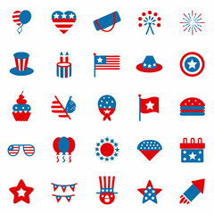Independence day flat style icon set, Patriotic 4th of July Icon Set – American Independence Day Vector Collection