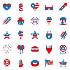 Independence day flat style icon set, Patriotic 4th of July Icon Set – American Independence Day Vector Collection
