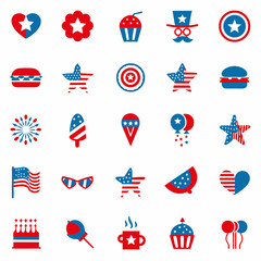 Independence day flat style icon set, Patriotic 4th of July Icon Set – American Independence Day Vector Collection