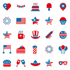 Independence day flat style icon set, Patriotic 4th of July Icon Set – American Independence Day Vector Collection