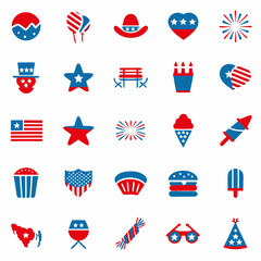 Independence day flat style icon set, Patriotic 4th of July Icon Set – American Independence Day Vector Collection