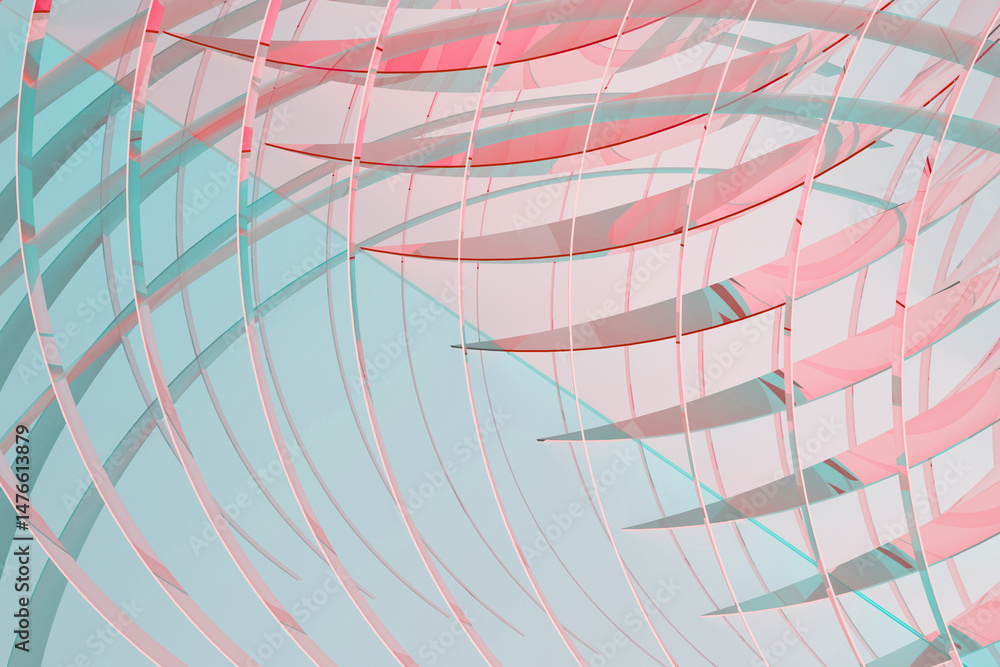 Poster abstract background with pattern of semicircles, curved lines, sharp edges of soft light blue, pink 