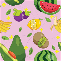 Vector Illustration of Various Fruits Background Pattern