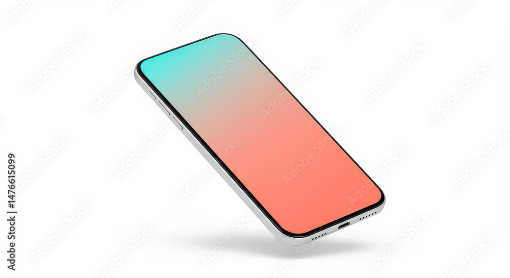 Poster modern smartphone device in angled view with gradient screen and shadow against white background