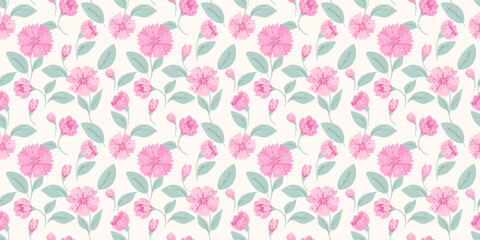 Pastel seamless pattern with abstract creative flowers and leaves. Summer cute floral print. Vector hand drawn. Ornament for designs, children textiles, notebook cover