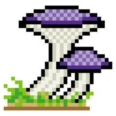 Mushrooms in pixel art style on white background
