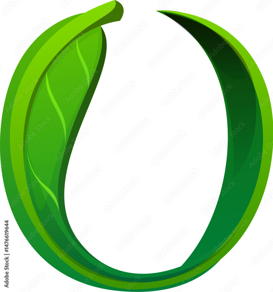 Fototapete tree green leaf font digit 0 zero. clean ecology font figure, environment green leaf cartoon isolate