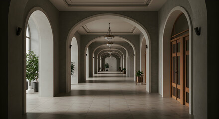 Modern hallway with arches and natural light in contemporary design