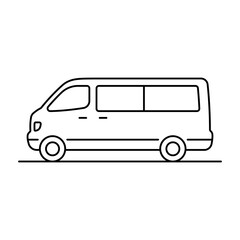 Minivan icon. Minibus. Black outline linear silhouette. Editable strokes. Side view. Vector simple flat graphic illustration. Isolated object on white background. Isolate.