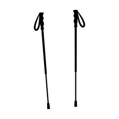 Trekking poles icon. Black silhouette. Vertical front side view. Vector simple flat graphic illustration. Isolated object on white background. Isolate.