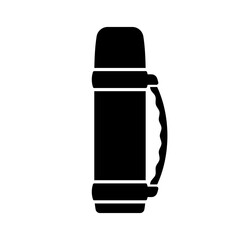 Thermos with handle icon. Black silhouette. Vertical front side view. Vector simple flat graphic illustration. Isolated object on white background. Isolate.