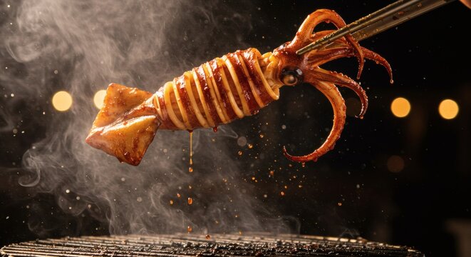 Delicious grilled squid smoky aroma tempting taste unforgettable night market treat
