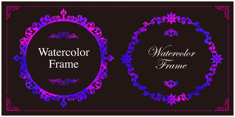 水彩、高級感のあるエレガントフレーム、飾り罫、装飾デザイン、背景、パープル、ピンク