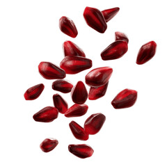 Juicy Pomegranate Seeds Falling on Green Transparent background