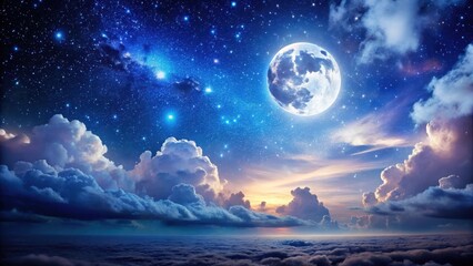 A serene nocturnal landscape with a vibrant starry sky and soft