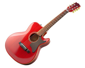 red acoustic guitar isolated on white background.  PNG Transparent file type with High Definition  Quality
