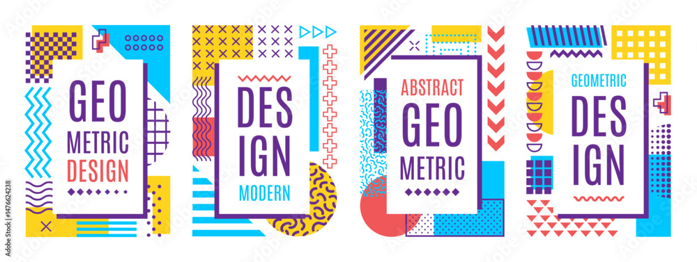 Poster retro design memphis graphic figures posters. minimalistic geometric forms vector flyer layouts. abs