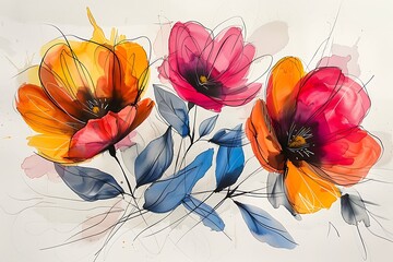 Transparent ink floral bouquet composition high resolution picture