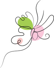 Abstract Butterfly Line Art Drawing with Green and Pink Circles