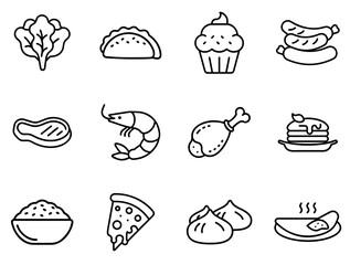 International Food Outline Icons Set 3 – Minimal Line Art Collection for Global Cuisine & Culinary Culture