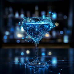 Minimalist abstract image of a blue cocktail in a beautiful cocktail glass