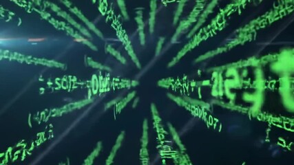 Green mathematical formulas glowing in digital data stream animation. - Powered by Adobe