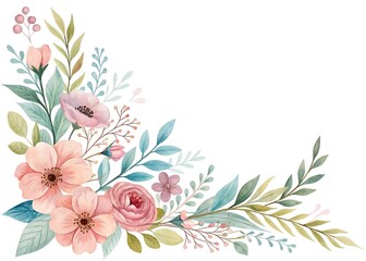 Watercolor Floral Corner Arrangement with Pastel Colors for Elegant Design Projects