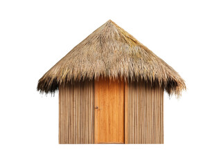 Bamboo hut with thatched roof at tropical location for relaxation
