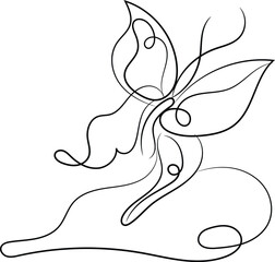 Elegant One Line Drawing of a Butterfly on a Flower