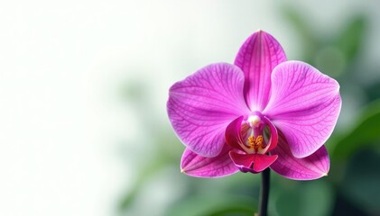 Single orchid on white background with leaves, solitary, flower, exotic
