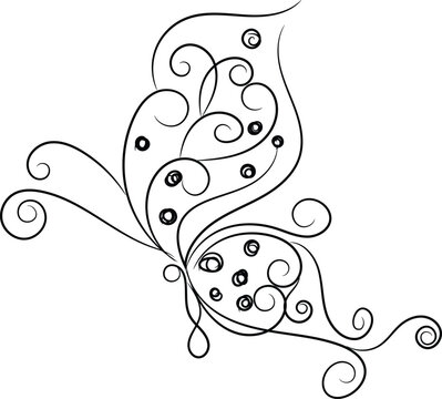 Elegant Black and White Butterfly Design with Swirling Floral Patterns