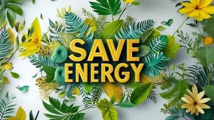 Vibrant greenery with bold text promoting energy conservation