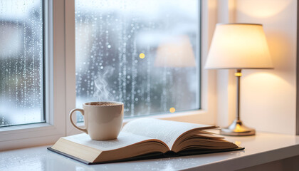 Open book and coffee