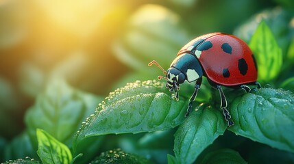 Ladybug on green leaf