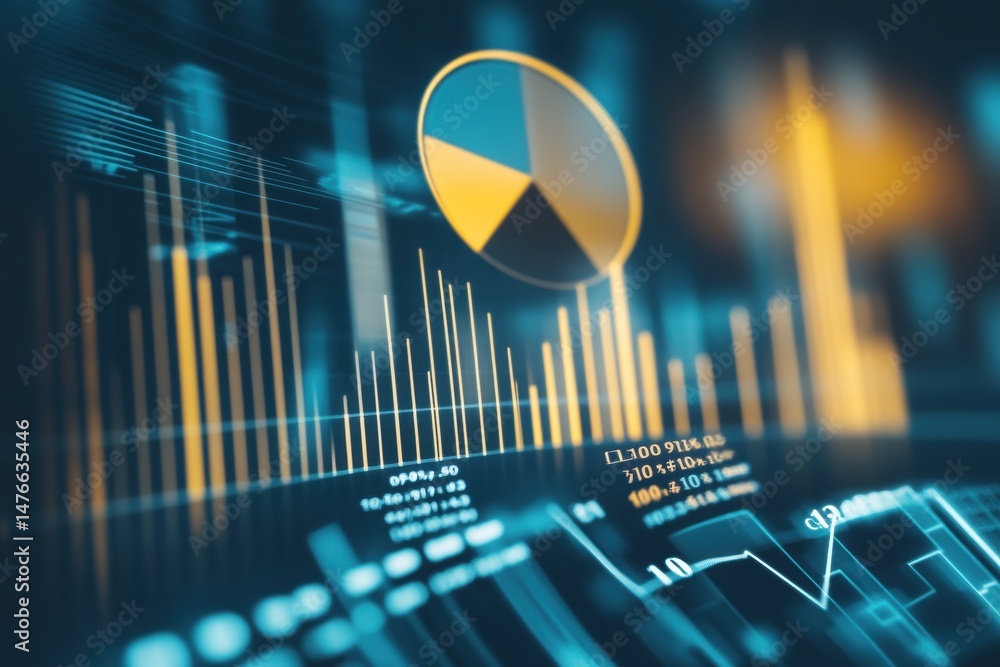 Poster abstract financial data display with blue and orange lines and graphs. futuristic analytics dashboar
