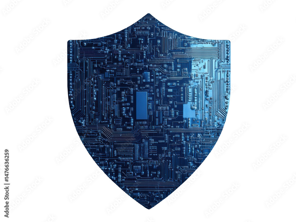 Poster a shield design featuring intricate circuit patterns