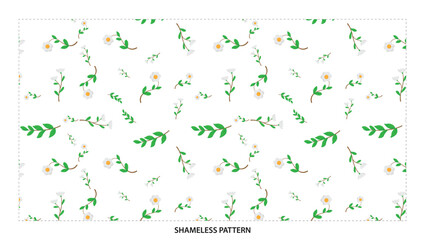 Delicate Floral Pattern with Green Leaves and White Flowers