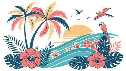vector illustration of a tropical island with palms