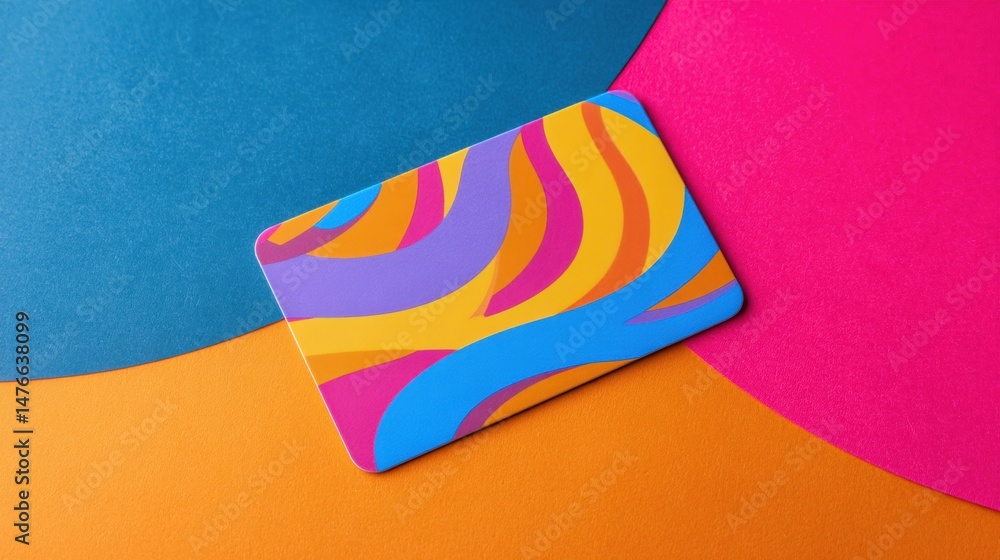 Aufkleber gift card mockup with vibrant patterns on colorful background showcasing design and style in a creat