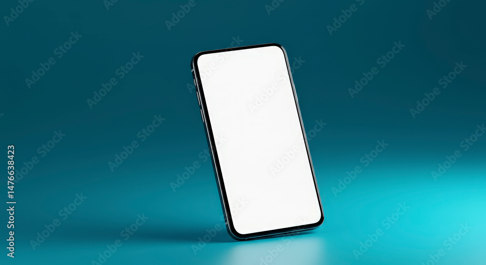 Aufkleber isolated modern smartphone angled presentation on blue gradient background with white blank screen f