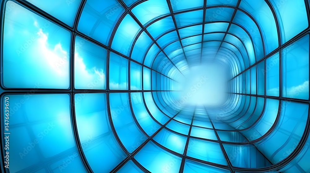 Poster dynamic light tunnel visualization digital space abstract art futuristic environment wide angle view