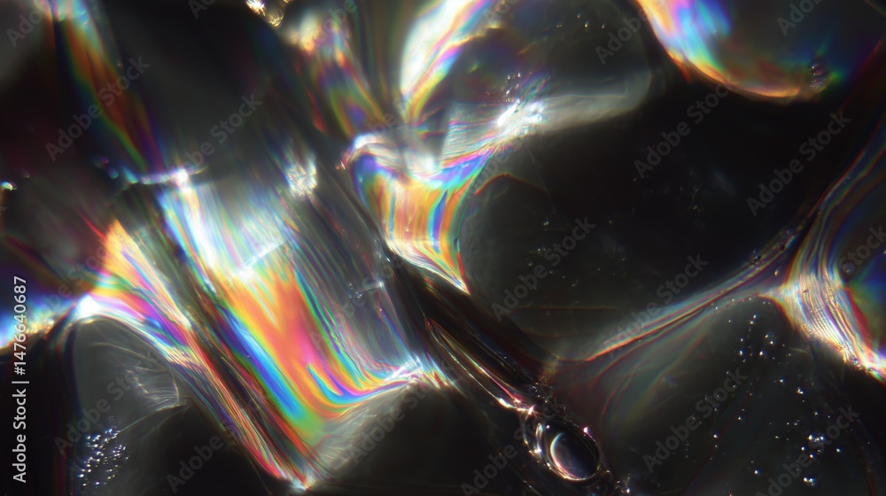 Poster light reflection on soap film creating colorful patterns and textures
