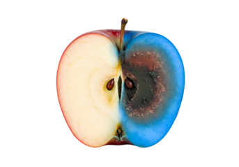 Half Rotten Apple Spoiled Food Image Decay Blue Mold Fruit on Transparent background