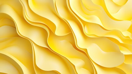 Abstract yellow wavy surface texture.  A close-up view of layered, flowing, undulating forms in a pale yellow hue