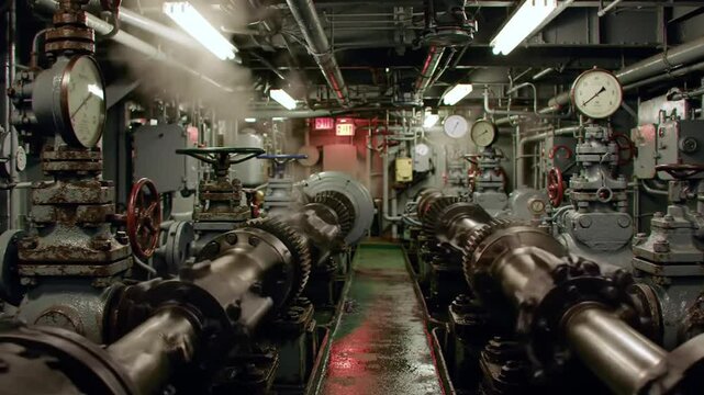 Ship engine room machinery detail
