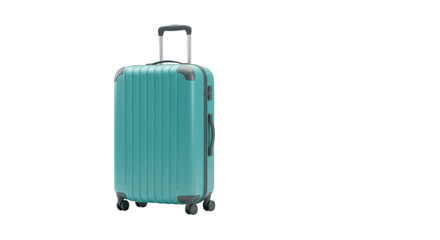 Upright turquoise suitcase stands ready