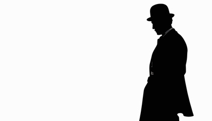 Silhouette of a man with a hat and mustache in black and white, classic symbolism